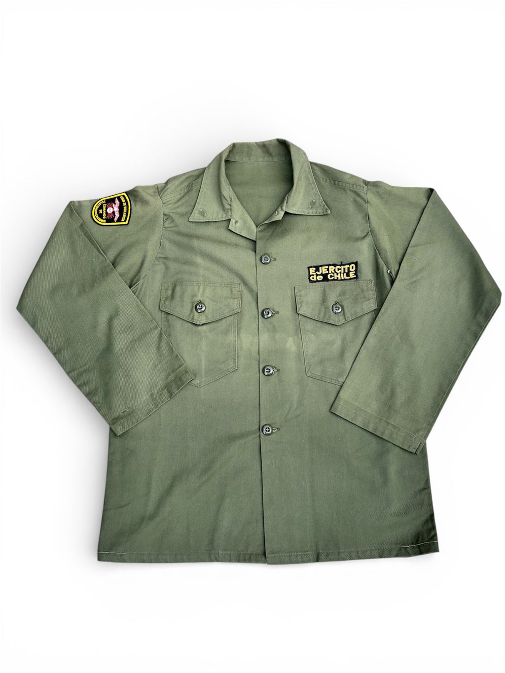 Chilean Army “Hayes” OD Utility Shirt – 1970s | Telecommunications Command Insignia