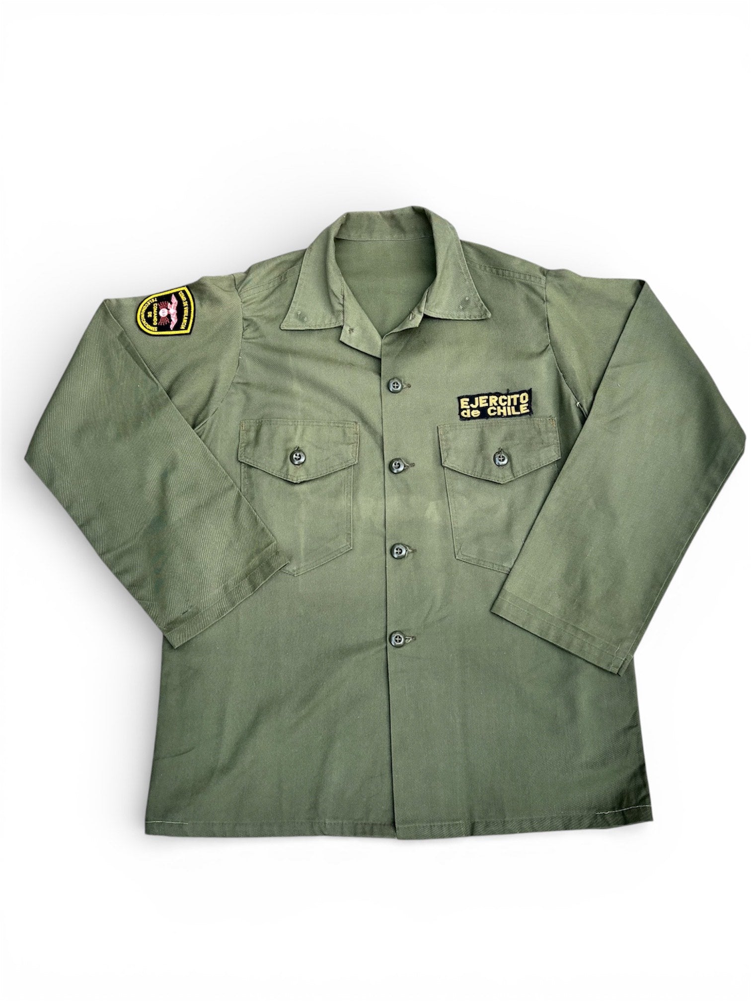 Chilean Army “Hayes” OD Utility Shirt – 1970s | Telecommunications Command Insignia